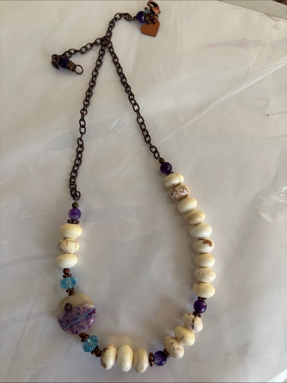 Cream and Purple Bead Necklace